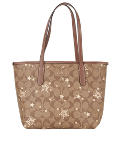 Snowflakes Mini City Tote, Canvas/Leather, Brown, CN682, 3*